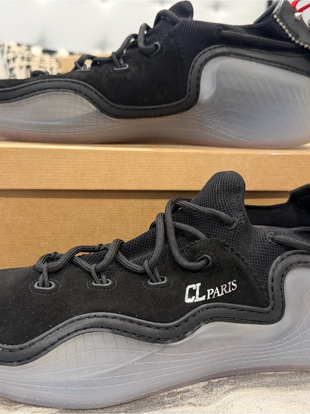 Christian Louboutin Black and Translucent CL Paris Sneakers